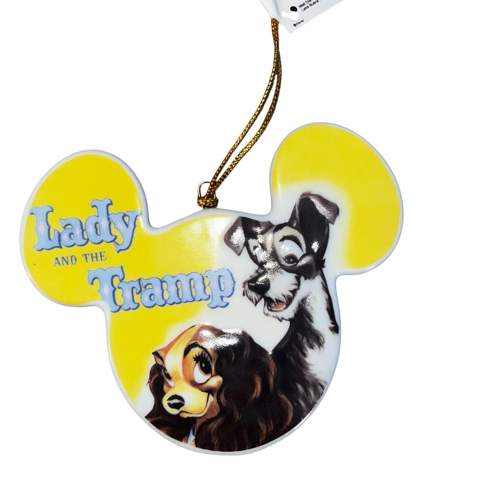 Disney Lady and the Tramp Mickey Mouse Ears Shaped Porcelain Christmas Ornament